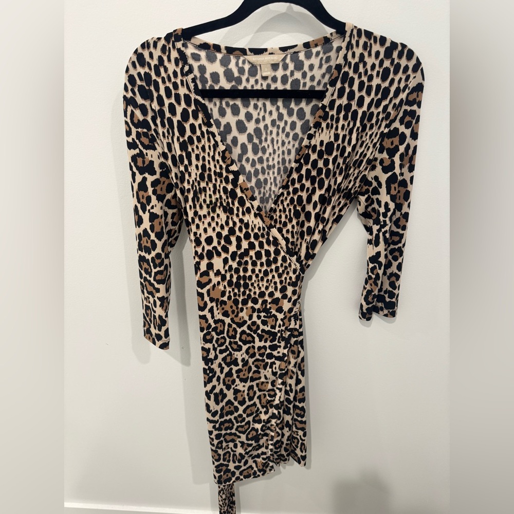 Banana Republic Leopard Animal Print Wrap Long Sleeve Dress Size Small - Picture 4 of 8